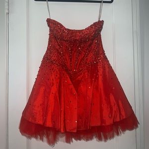 Size 2 Red & gold sequin strapless tulle cocktail dress